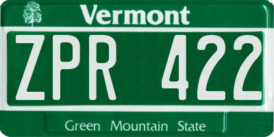 VT license plate ZPR422