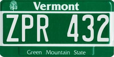 VT license plate ZPR432