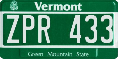 VT license plate ZPR433