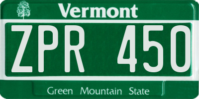 VT license plate ZPR450