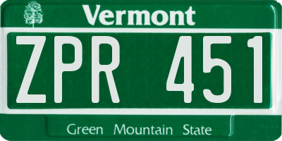VT license plate ZPR451