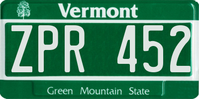 VT license plate ZPR452