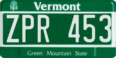 VT license plate ZPR453