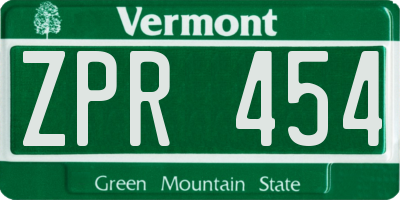 VT license plate ZPR454