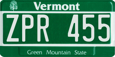 VT license plate ZPR455