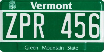 VT license plate ZPR456
