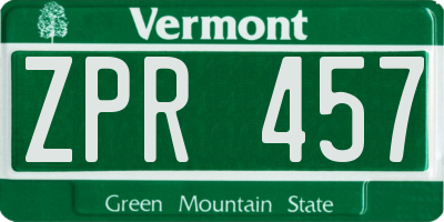 VT license plate ZPR457