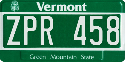 VT license plate ZPR458