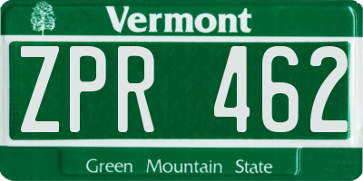 VT license plate ZPR462