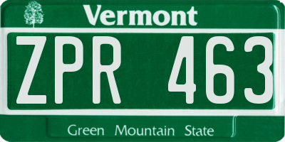 VT license plate ZPR463