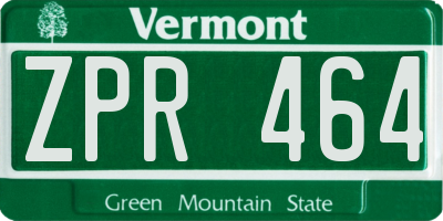 VT license plate ZPR464