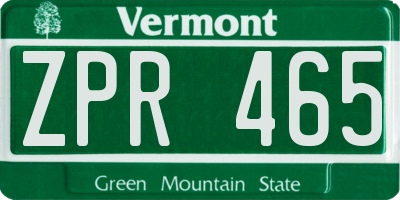 VT license plate ZPR465