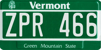 VT license plate ZPR466