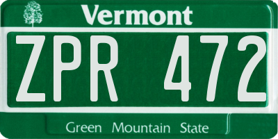 VT license plate ZPR472
