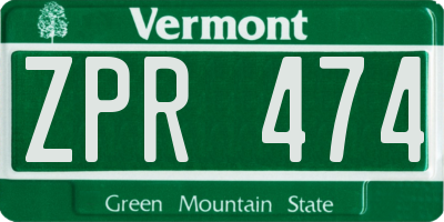 VT license plate ZPR474