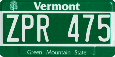 VT license plate ZPR475