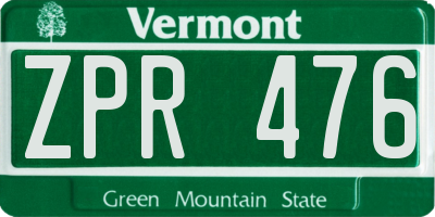 VT license plate ZPR476