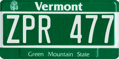 VT license plate ZPR477