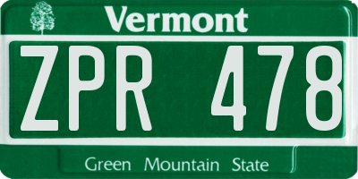VT license plate ZPR478