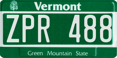 VT license plate ZPR488