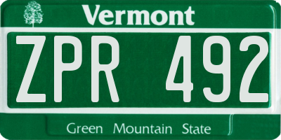 VT license plate ZPR492