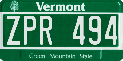 VT license plate ZPR494