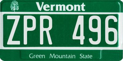 VT license plate ZPR496