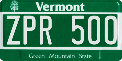 VT license plate ZPR500