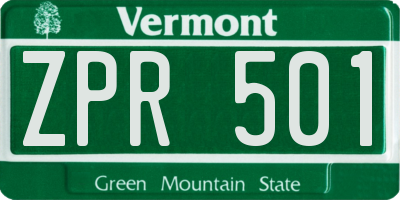VT license plate ZPR501