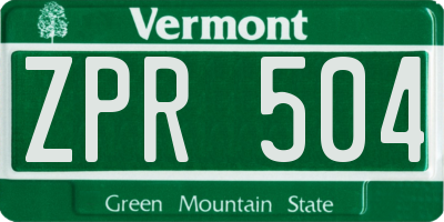 VT license plate ZPR504