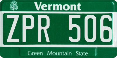 VT license plate ZPR506