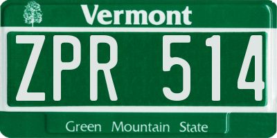 VT license plate ZPR514
