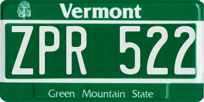 VT license plate ZPR522