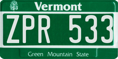 VT license plate ZPR533