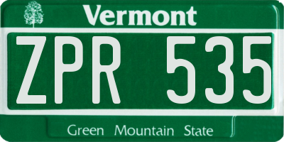 VT license plate ZPR535