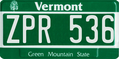 VT license plate ZPR536