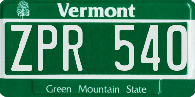 VT license plate ZPR540
