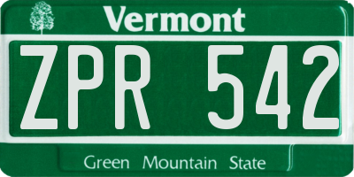 VT license plate ZPR542