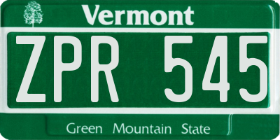 VT license plate ZPR545