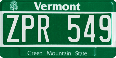 VT license plate ZPR549