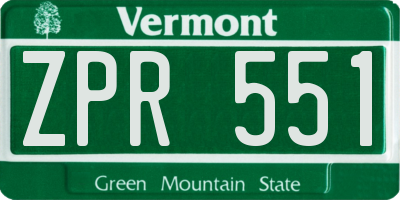 VT license plate ZPR551