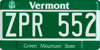 VT license plate ZPR552