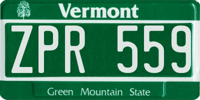 VT license plate ZPR559