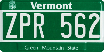 VT license plate ZPR562