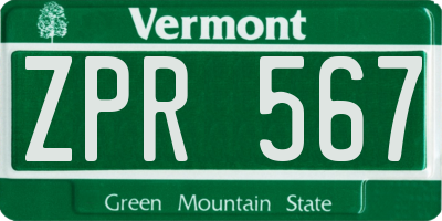 VT license plate ZPR567