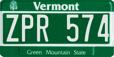 VT license plate ZPR574