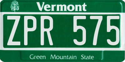 VT license plate ZPR575