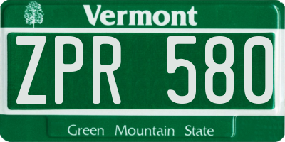 VT license plate ZPR580