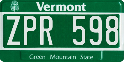 VT license plate ZPR598