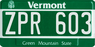 VT license plate ZPR603